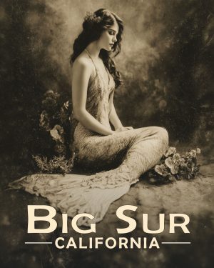 Big Sur California Souvenir Art Print - Vintage Antique Style Mermaid Photo