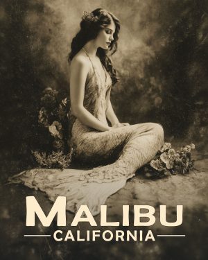 Malibu California Souvenir Art Print - Vintage Antique Style Mermaid Photo