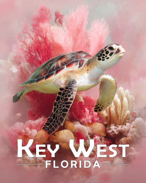 Key Largo Florida Souvenir Art Print - Pink Sea Turtle