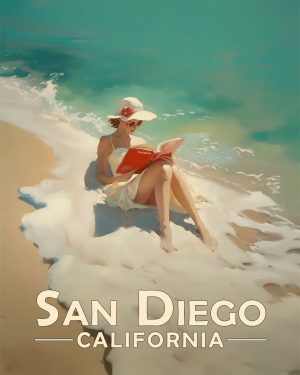 Monterey California Souvenir Art Print - Oblivious Reader on the Beach
