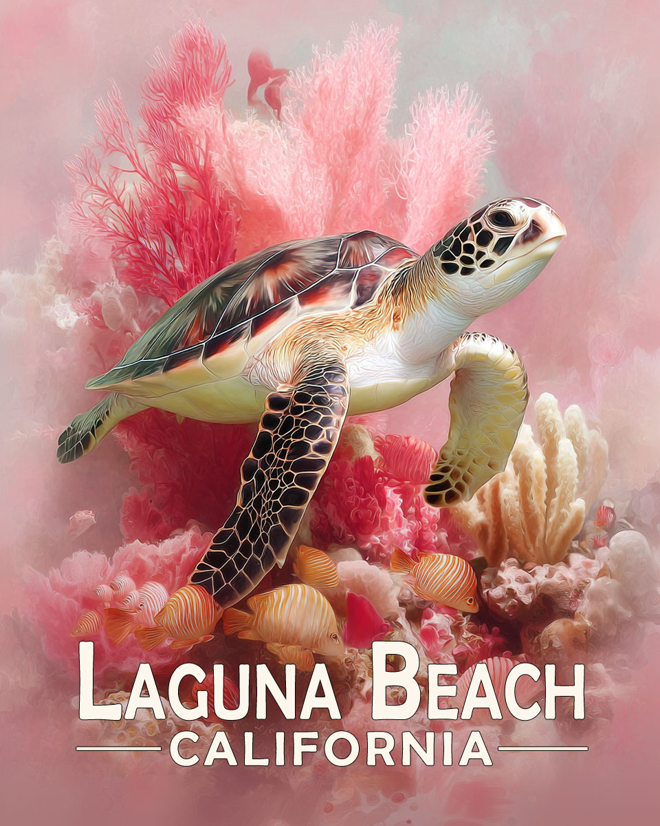 Laguna Beach California Souvenir Art Print - Pink Sea Turtle
