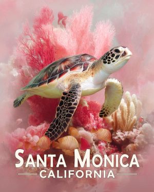 Santa Monica California Souvenir Art Print - Pink Sea Turtle