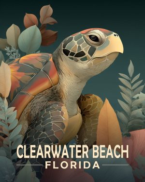 Clearwater Beach Florida Souvenir Art Print - Curious Sea Turtle