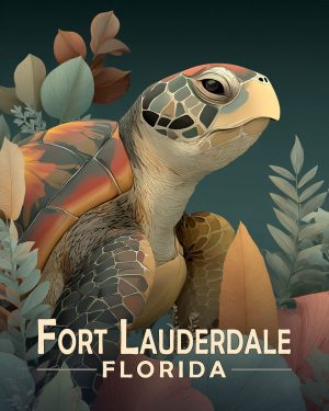 Fort Lauderdale Florida Souvenir Art Print - Curious Sea Turtle