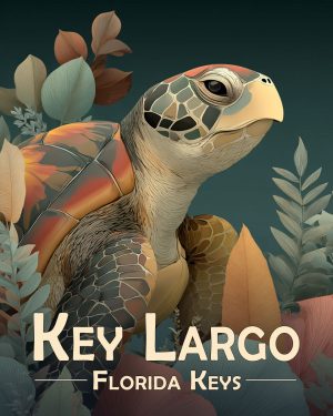 Key Largo Florida Souvenir Art Print - Curious Sea Turtle