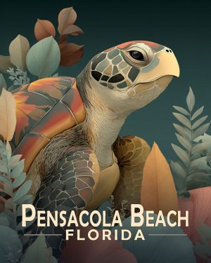 Pensacola Beach Florida Souvenir Art Print - Curious Sea Turtle