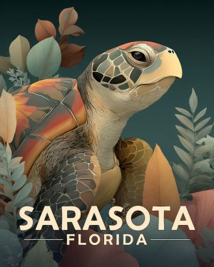 Sarasota Florida Souvenir Art Print - Curious Sea Turtle