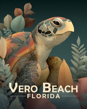 Vera Beach Florida Souvenir Art Print - Curious Sea Turtle