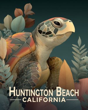 Huntington Beach California Souvenir Art Print - Curious Sea Turtle