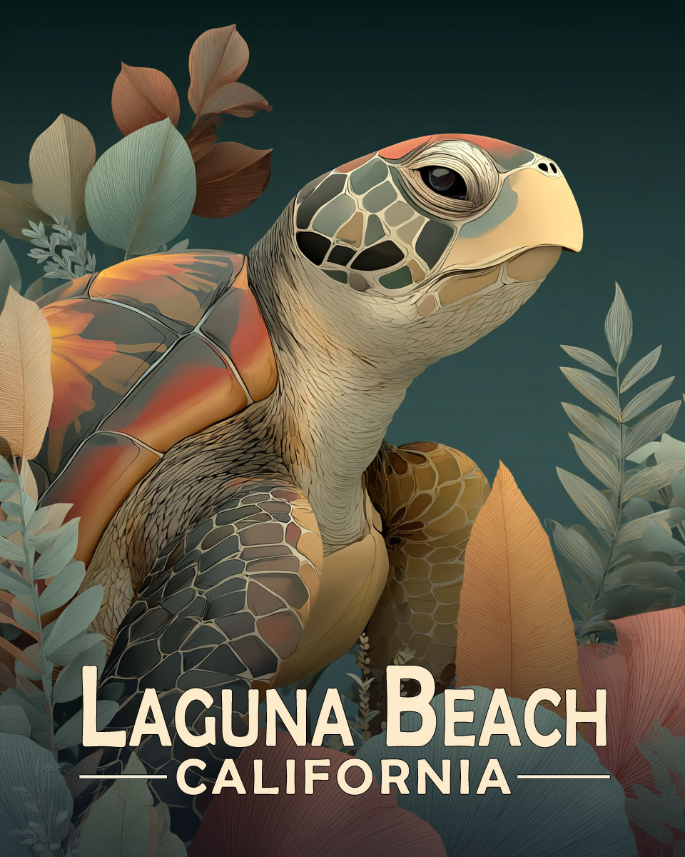 Laguna Beach California Souvenir Art Print - Curious Sea Turtle