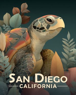 San Diego California Souvenir Art Print - Curious Sea Turtle
