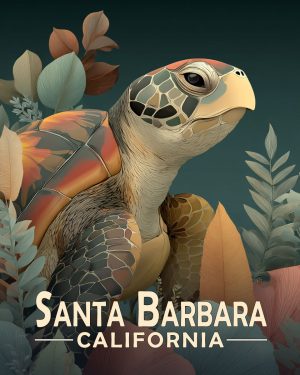 Santa Barbara California Souvenir Art Print - Curious Sea Turtle