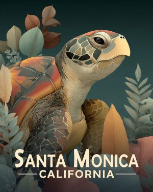 Santa Monica California Souvenir Art Print - Curious Sea Turtle