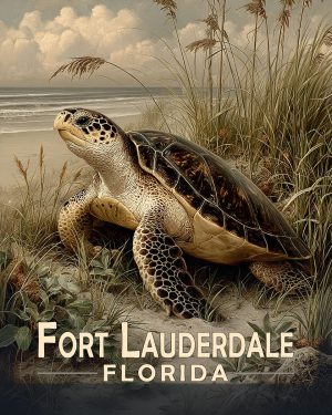 Fort Lauderdale Florida Souvenir Art Print - Antique Vintage Style Sea Turtle