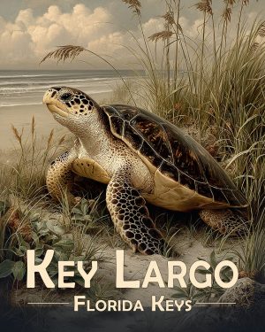 Key Largo Florida Souvenir Art Print - Antique Vintage Style Sea Turtle