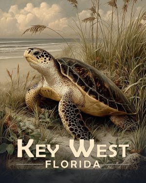 Key West Florida Souvenir Art Print - Antique Vintage Style Sea Turtle