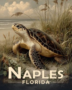 Naples Florida Souvenir Art Print - Antique Vintage Style Sea Turtle
