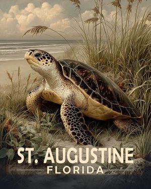 St Augustine Florida Souvenir Art Print - Antique Vintage Style Sea Turtle