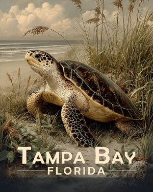 Tampa Bay Florida Souvenir Art Print - Antique Vintage Style Sea Turtle