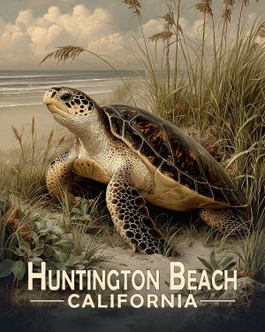 Huntington Beach California Souvenir Art Print - Sea Turtle on the Beach