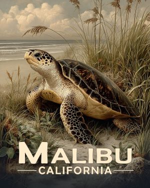 Malibu California Souvenir Art Print - Sea Turtle on the Beach