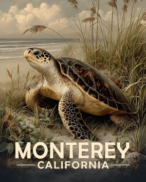 Monterey California Souvenir Art Print - Sea Turtle on the Beach