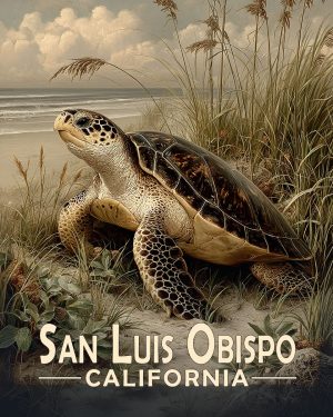 San Luis Obispo California Souvenir Art Print - Sea Turtle on the Beach