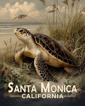 Santa Monica California Souvenir Art Print - Sea Turtle on the Beach