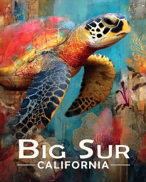 Big Sur California Souvenir Art Print - Colorful Sea Turtle