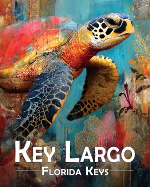 Key Largo Florida Souvenir Art Print - Colorful Sea Turtle