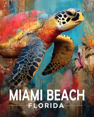 Miami Beach Florida Souvenir Art Print - Colorful Sea Turtle