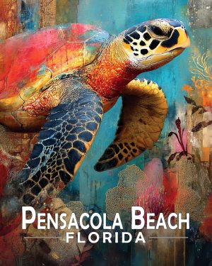Pensacola Beach Florida Souvenir Art Print - Colorful Sea Turtle