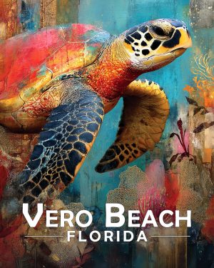 Vera Beach Florida Souvenir Art Print - Colorful Sea Turtle