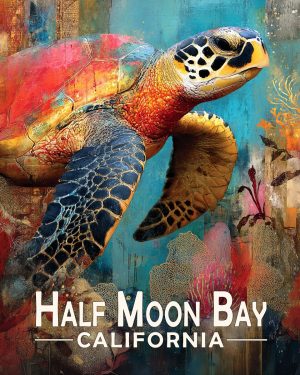 Half Moon Bay California Souvenir Art Print - Colorful Sea Turtle