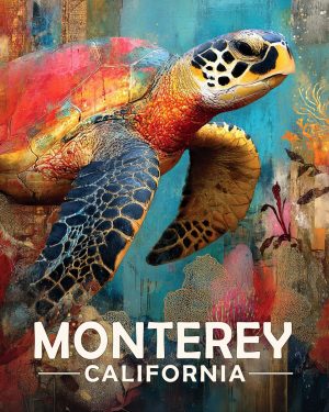 Monterey California Souvenir Art Print - Colorful Sea Turtle