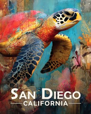 San Diego California Souvenir Art Print - Colorful Sea Turtle