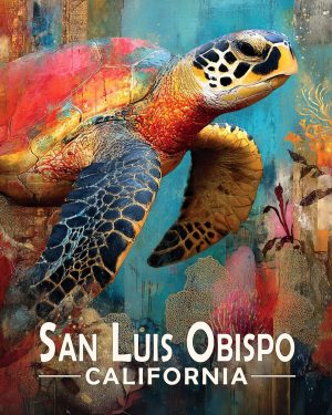 San Luis Obispo California Souvenir Art Print - Colorful Sea Turtle