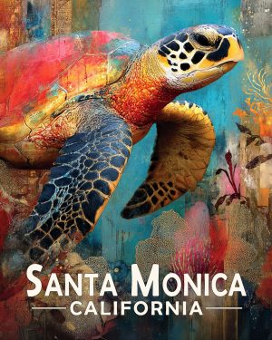 Santa Monica California Souvenir Art Print - Colorful Sea Turtle