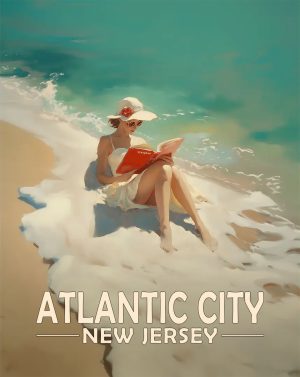 Atlantic City, New Jersey  Souvenir Art Print - Oblivious Reader on the Beach