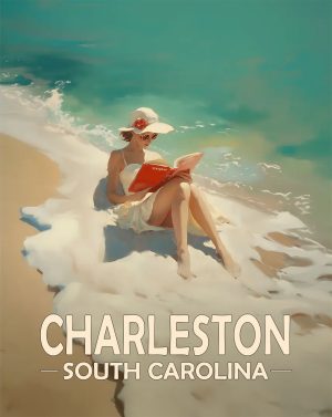 Charleston, Noth Carolina  Souvenir Art Print - Oblivious Reader on the Beach