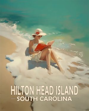 Hilton Head Island, South Carolina  Souvenir Art Print - Oblivious Reader on the Beach
