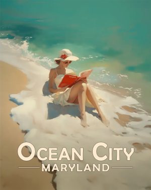 Ocean City, Maryland  Souvenir Art Print - Oblivious Reader on the Beach