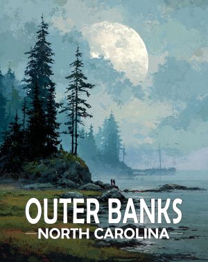 Outer Banks, North Carolina  Souvenir Art Print - Pink Sea Turtle