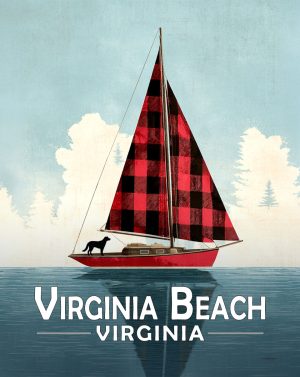 Virginia Beach, Virginia  Souvenir Art Print - Buffalo Plaid Sailboat with Black Dog