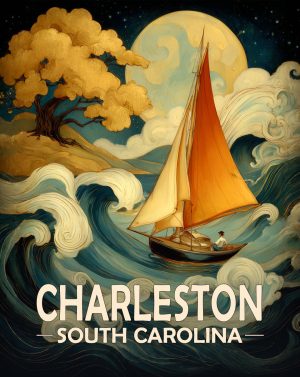Charleston, Noth Carolina  Souvenir Art Print - Sailing on a Stormy Night
