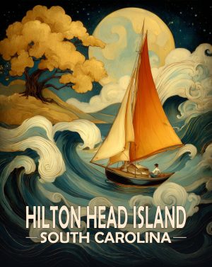 Hilton Head Island, South Carolina  Souvenir Art Print - Sailing on a Stormy Night