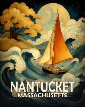 Nantucket, Massachusetts  Souvenir Art Print - Sailing on a Stormy Night
