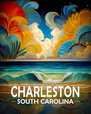 Charleston, Noth Carolina  Souvenir Art Print - Magical Night by the Seashore