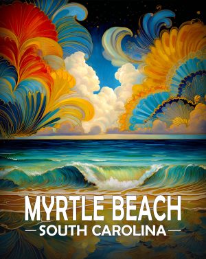 Myrtle Beach, South Carolina  Souvenir Art Print - Magical Night by the Seashore