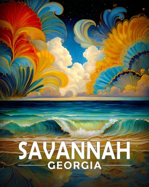 Savannah, Georgia  Souvenir Art Print - Magical Night by the Seashore